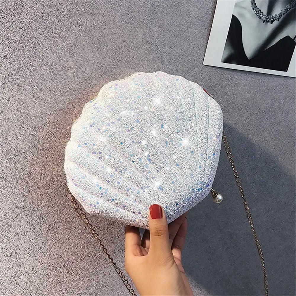 PVC Sequined Shell Crossbody Bag | Cute Chain Shoulder & Phone Pouch Luxegan