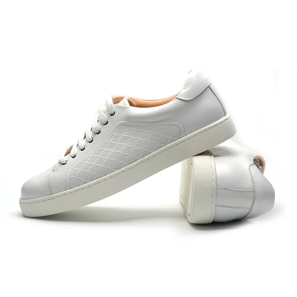 Luxury Designer Men's Genuine Leather Skateboard Sneakers | Classic Black, White & Brown Lace-Up Casual Oxfords Luxegan