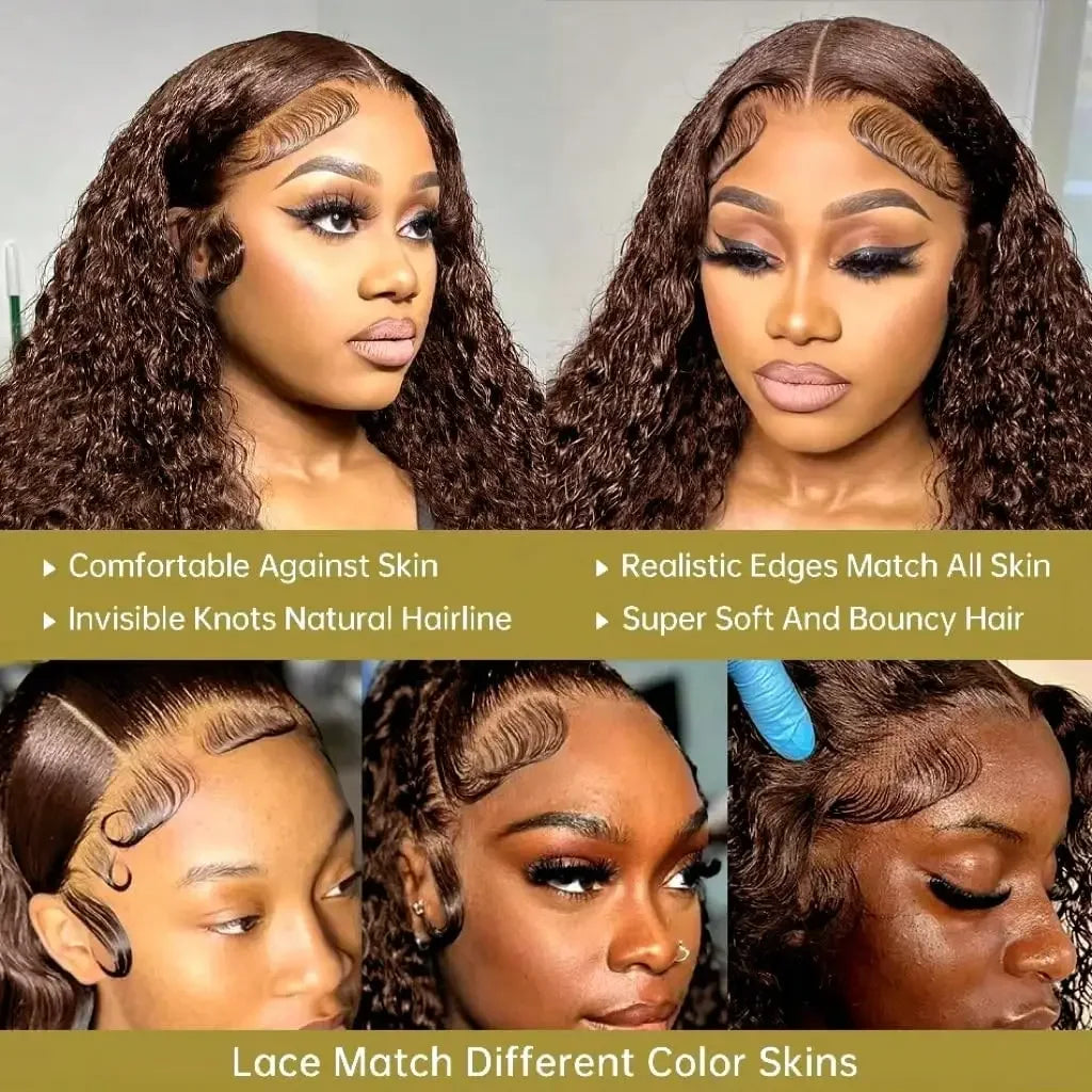 250% Density Chocolate Brown Deep Wave Lace Front Wig | Sophisticated 13x4 HD Transparent Lace Footwear | Elegant "Glueless" Silhouette | "Dignified" Brazilian Remy Human Hair for Radiant Versatile Styling Luxegan