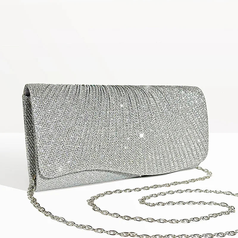 Women's Fold Glitter Handbag | Shiny Envelope Clutch & Pleated Mini Purse Luxegan