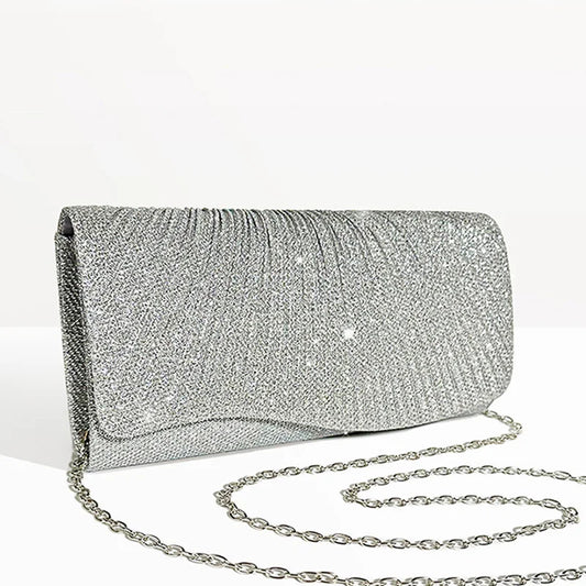 Women's Fold Glitter Handbag | Shiny Envelope Clutch & Pleated Mini Purse Luxegan