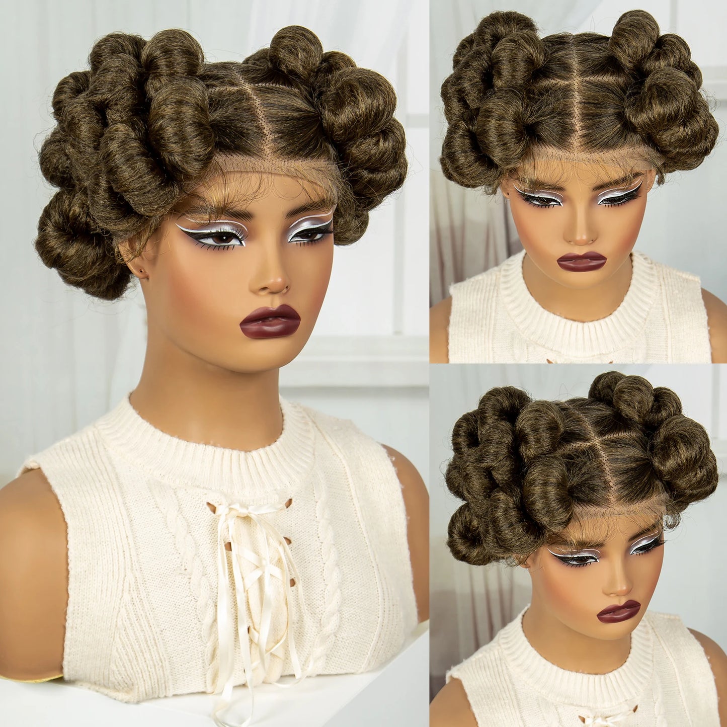 Short Cute Handmade Bantu Knotless Braids Wig | Transparent Full Lace Luxegan