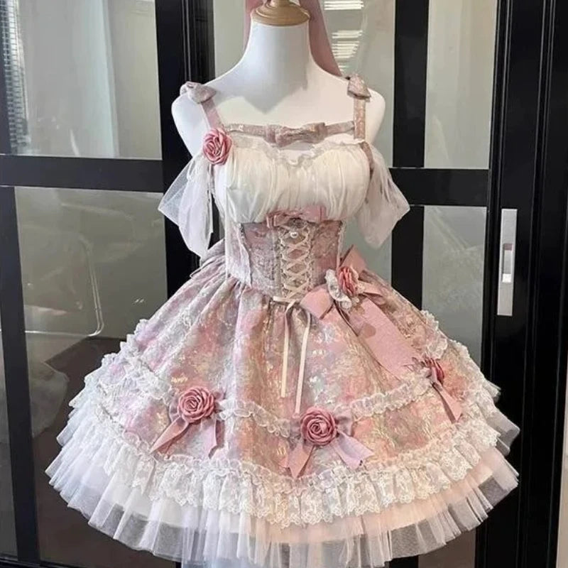 Women's Vintage Sweet Party Dress | Cute Y2k Bandage Birthdays Cake Dress | Elegant O-Neck Slim Fit Mini Dress | Premium Tatting Non-Stretch A-Line Vestido Model HD12215 Luxegan
