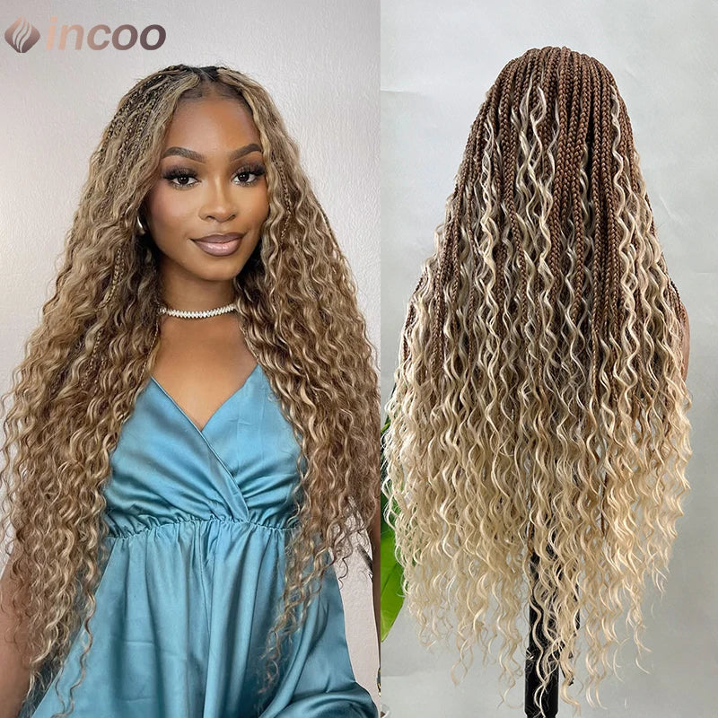 32-36 Inch Boho Box Braids Goddess Locs Wig | 360 Full Lace