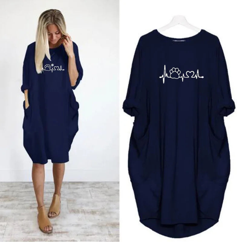 Women's Plus-Size Loose Long-Sleeved Dress | Casual Solid Color O-Neck Winter Pullover | Soft Knit Knee-Length Everyday Dress | Comfortable All-Season Basic Wardrobe Staple Luxegan