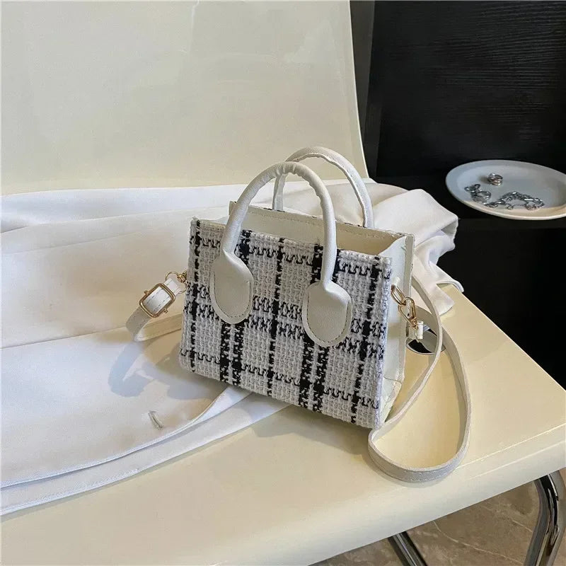 Women's Mini Handbag & Ladies Pouch | Fashion Check Pattern Shoulder Bag & Crossbody Messenger Bag (Lightweight Simple Elegant Tote) Luxegan