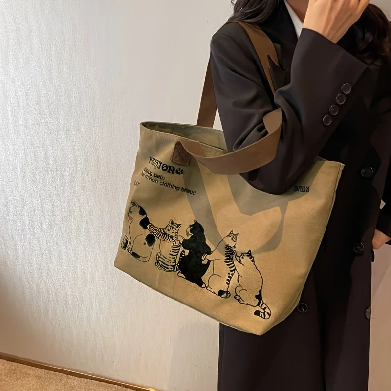 Fashionable Spacious Canvas Tote Bag | Durable Shoulder Bag with Secure Zipper Closure | Elegant Animal Print Casual Handbag | Sophisticated High-Street Work Bag with Classic Design Luxegan