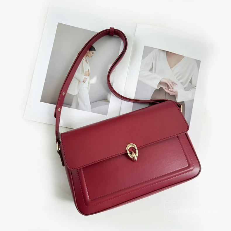 High-Texture Red Retro Bridal Wedding Bag | French Handbag & Commuter Underarm Bag Luxegan