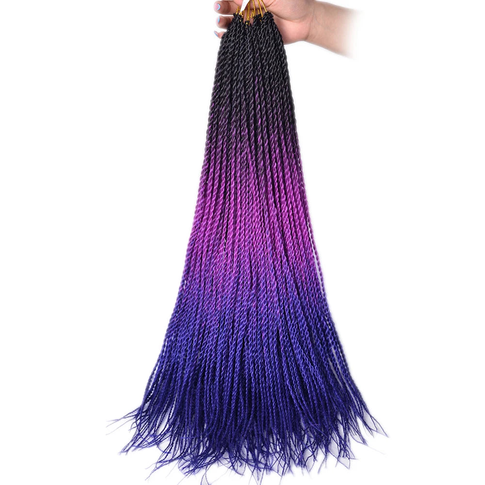 24-Inch Long Ombre Box Braids Crochet Hair - Pre-Looped Synthetic Braiding Hair Extensions - High Temperature Fiber 22 Strands/Pack Piano Color Crochet Braids for Women & Girls (27 Colors Available)