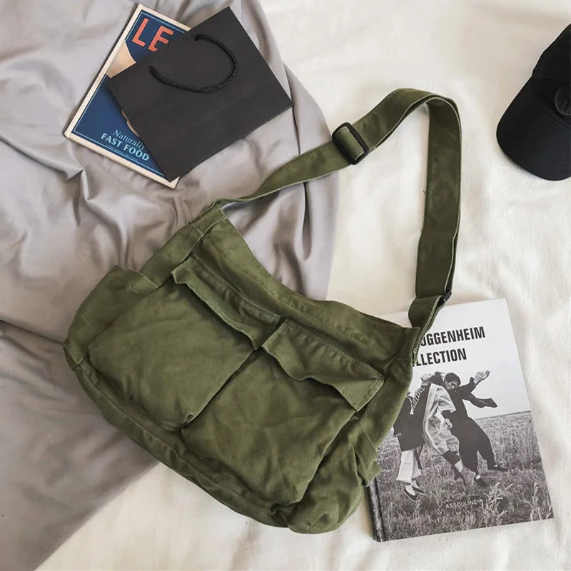 Stylish Canvas Messenger Sling Bag | Multi-Pocket Everyday Shoulder Bag | Unisex Casual Tote for Travel and Daily Use Luxegan
