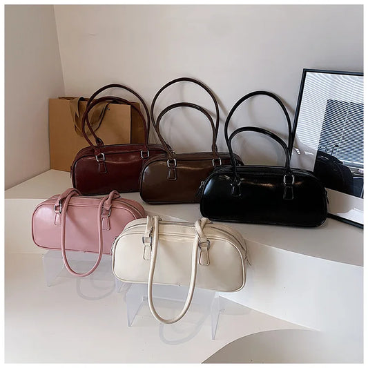 Retro Solid PU Leather Underarm Bag | Soft Korean Fashion Shoulder Purse Luxegan