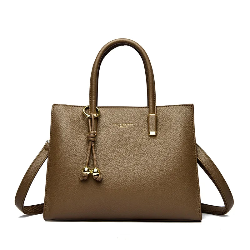 Genuine Style Top Quality Leather Shoulder Tote | Luxury Designer Crossbody Bag for Women | Large Capacity Casual Handbag with Letter Decoration | Versatile Daily Soft PU Leather Purse Luxegan