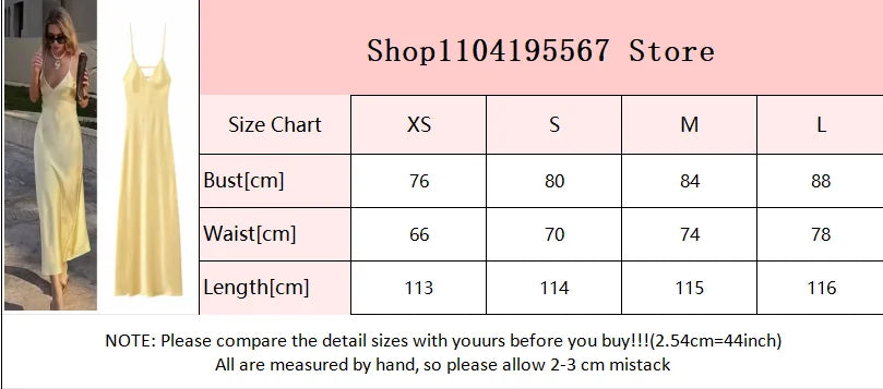Yellow Satin Sling Maxi Dress for Women | Elegant V-Neck Sleeveless Backless Summer Evening Gown | Premium High-Waist Loose Silhouette Party Robe | Model Yellow Elegant Stain Regular Fit Ankle-Length Luxegan
