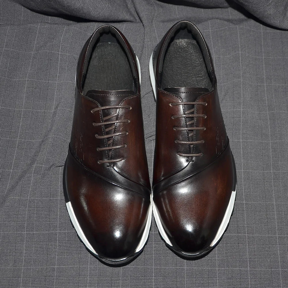 Luxury Hand-Painted Leather Oxfords | Sophisticated France Style Business Sneakers | Elegant - view 3