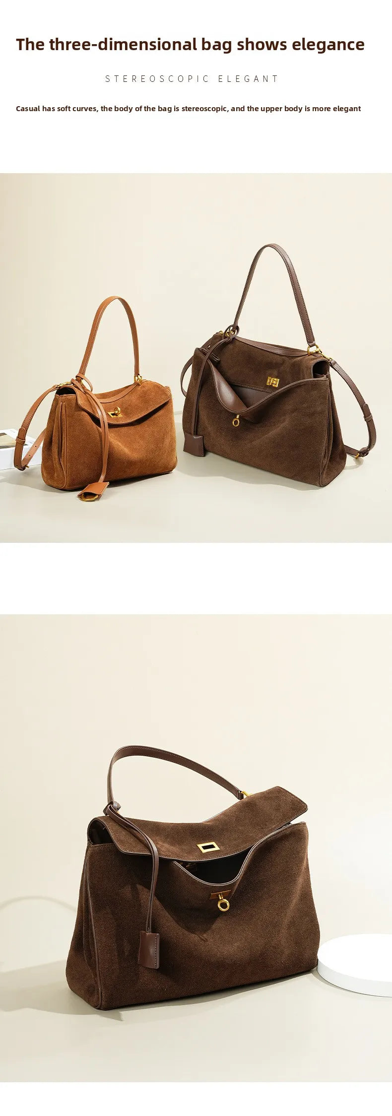 Autumn/Winter Frosted Cowhide Suede Leather Kelly Tote Bag | High-Grade Large Capacity Soft Shoulder Bag Luxegan