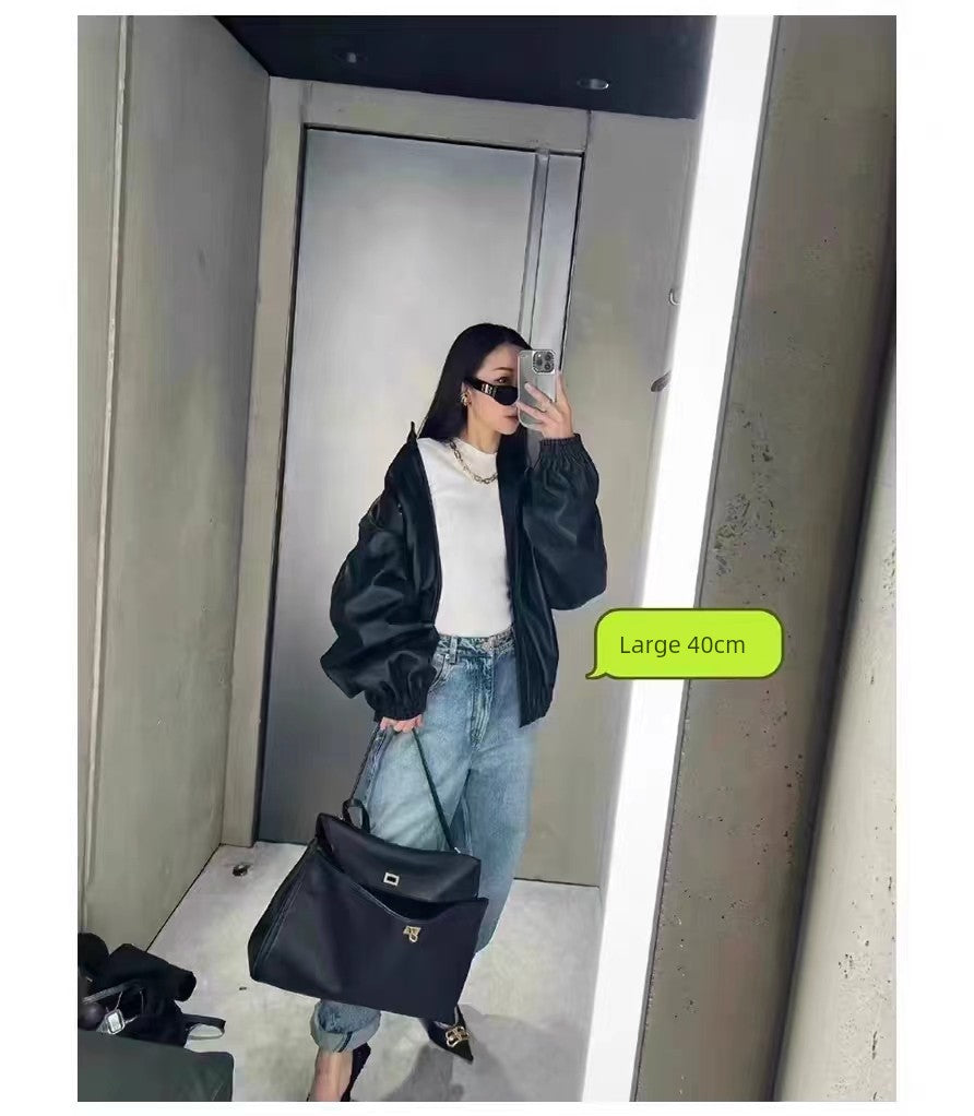 Rodeo Smooth Calfskin Tote Bag | Medium Horizontal Square Crossbody Satchel | Lazy Style Pure Color Leather Handbag Luxegan