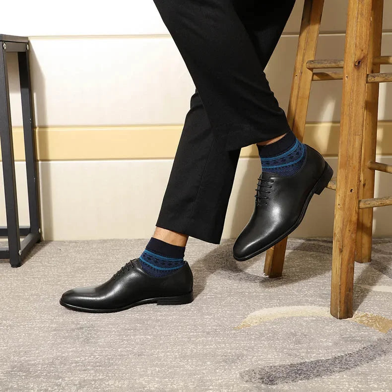 Designer Genuine Leather Wholecut Oxfords | Luxury Brand Pointed-Toe Dress Shoes | Elegant "Classic Single-Piece" Silhouette | "Dignified" Waterproof Cow Leather Footwear for Radiant Versatile Business & Formal Styling Luxegan