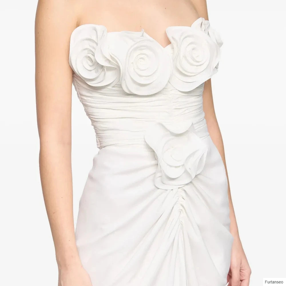  Floral Pleat Mermaid Evening Gown | Strapless Sleeveless Floor-Length Prom Dress Luxegan