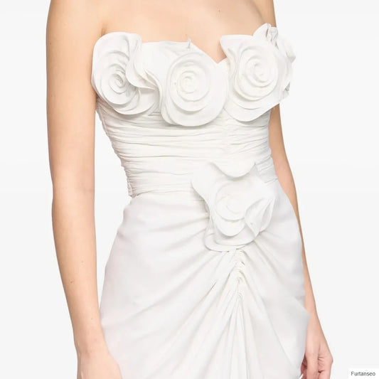 Floral Pleat Mermaid Evening Gown | Strapless Sleeveless Floor-Length Prom Dress - view 2