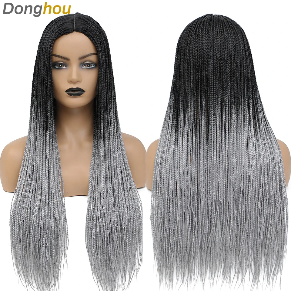 New Style Ombre Box Braided Wigs For Women Braided Wig Fake Scalp Wholesale Wigs Perruque Longue Synthétique Braiding Hair Wig Luxegan