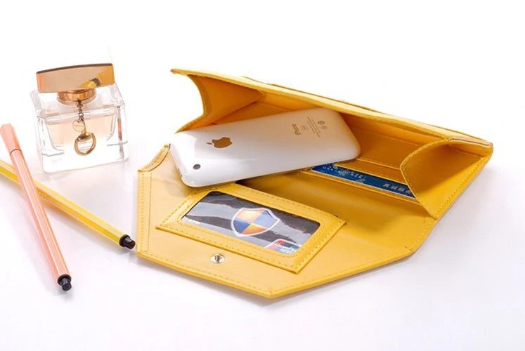 Women’s Envelope PU Leather Wallet | Sophisticated Long ID Card Holder | Elegant Thin Money Purse Clutch | "Dignified" Solid Casual Wallet for Versatile Daily Organization Luxegan