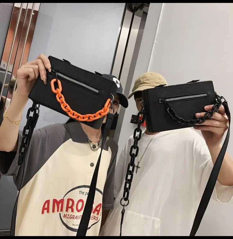 Hard Mini Flap Crossbody | Unisex Chain Messenger Bag Luxegan