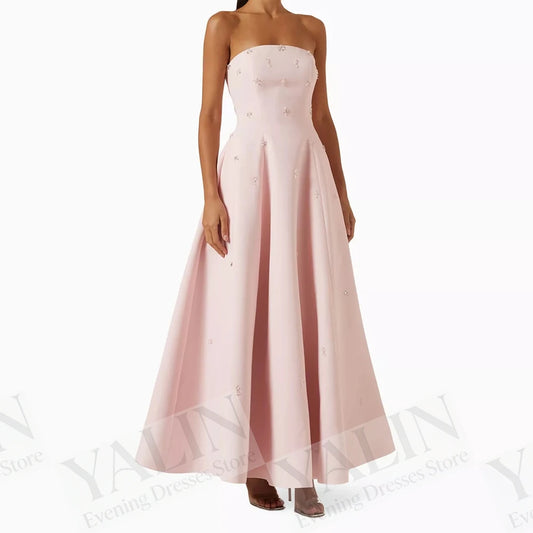 Sequined Draped A-Line Prom Dress | Strapless Sleeveless Ankle-Length Evening Gown Luxegan