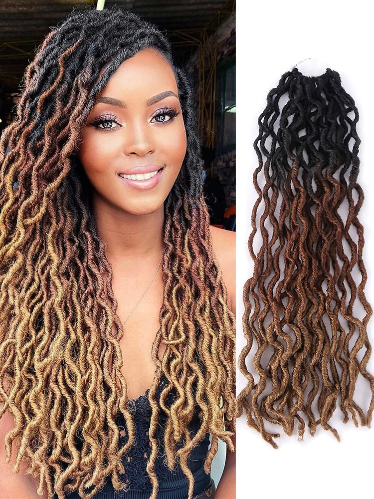 Goddess Faux Locs Crochet Hair | Soft Curly Ombre Dreadlock Extensions (Synthetic Braiding) Luxegan