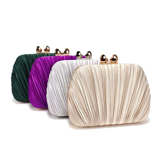 Romantic Silk Pleated Shell Clutch | Sophisticated "Small Square" Silhouette | Elegant Lady Dress Party Prom Bag | "Dignified" High-Performance Wedding Essential for Radiant Versatile Styling Luxegan