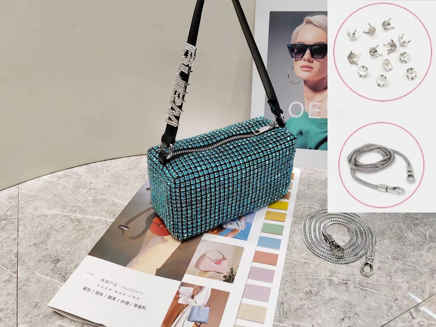 Super A Rhinestone Light Luxury Bag | Women's Summer High-End Texture Messenger & Portable Dinner Bag (Shiny Full Diamond Crossbody) Luxegan