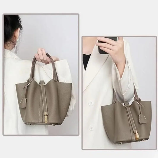 Leather Bucket Bag | Large Soft Shoulder Tote with Lock (Everyday Travel Handbag for Women & Girls) Luxegan