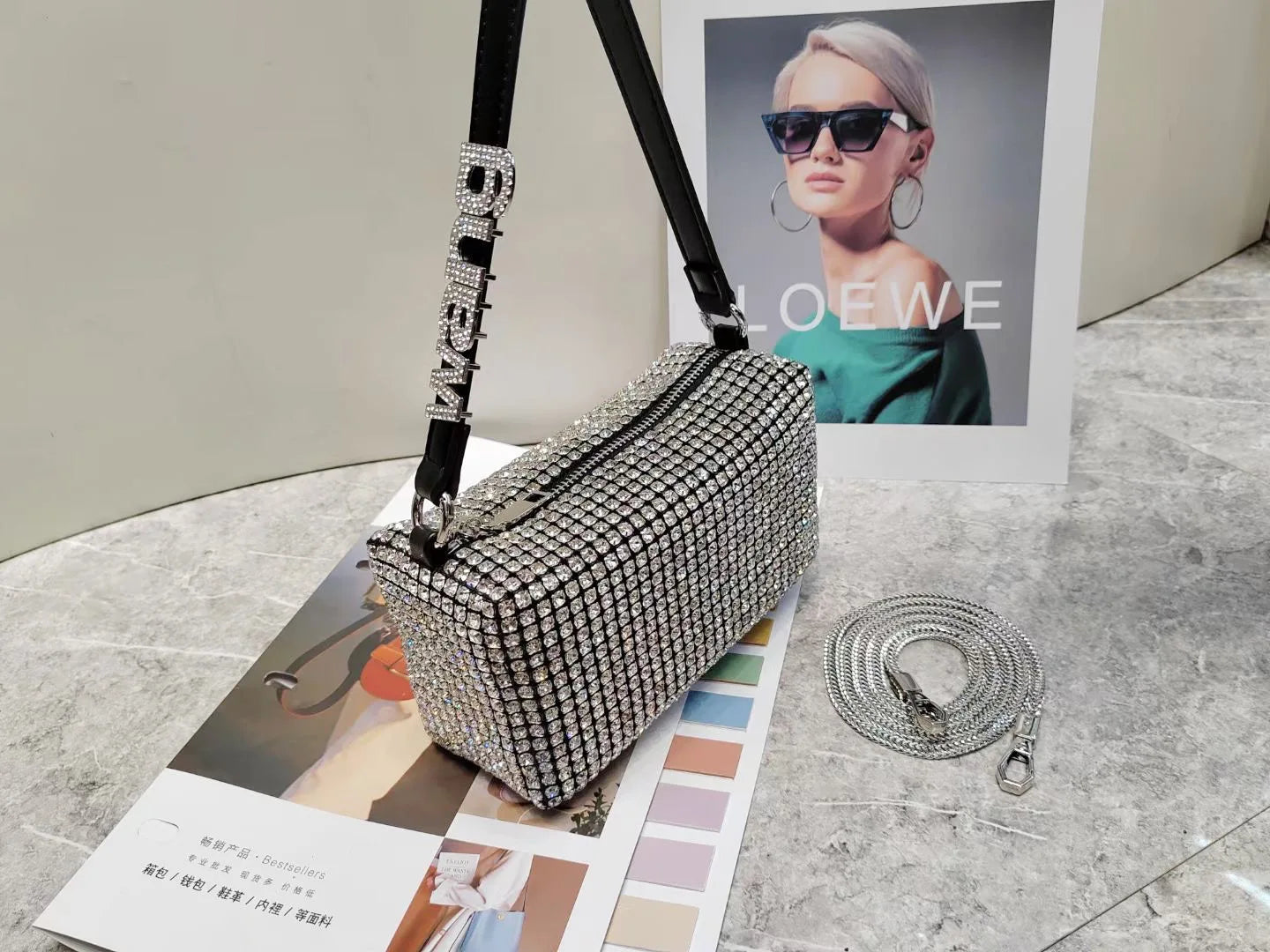 Super A Rhinestone Light Luxury Bag | Women's Summer High-End Texture Messenger & Portable Dinner Bag (Shiny Full Diamond Crossbody) Luxegan
