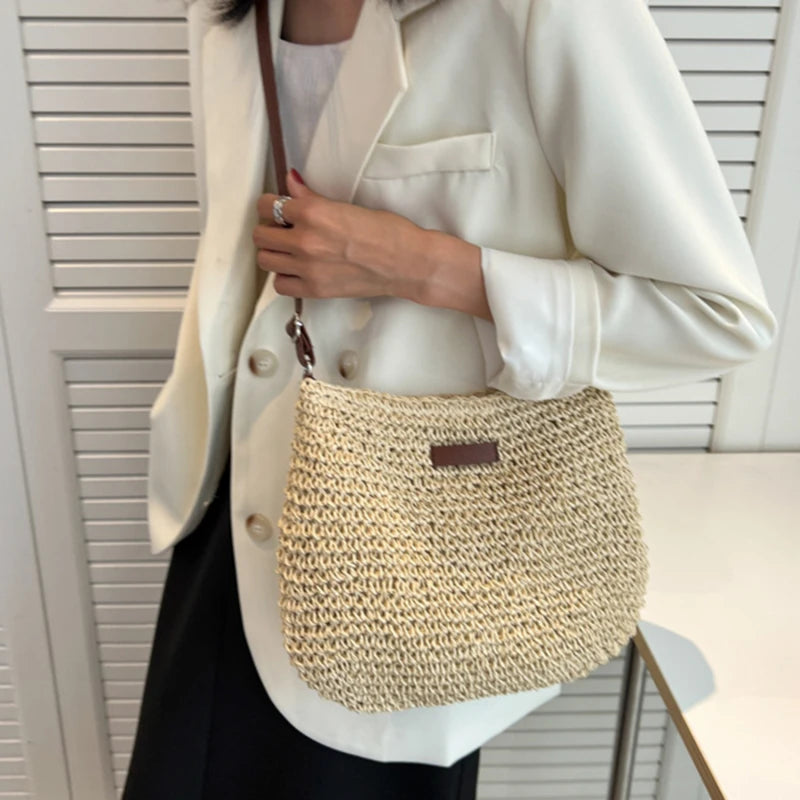 Woven Summer Fashion Straw Bag | High Quality Beach Holiday Crossbody Bag (Large Capacity Shopping Shoulder Handbag for Women) Luxegan