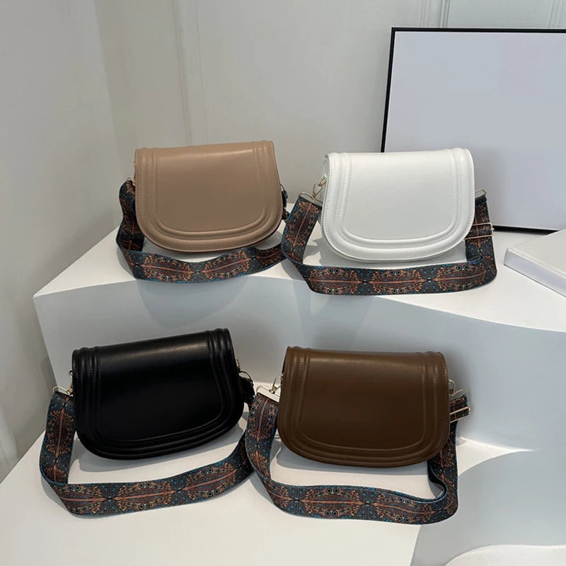 Designer Saddle Bag | Wide Strap Flap Crossbody Purse Luxegan