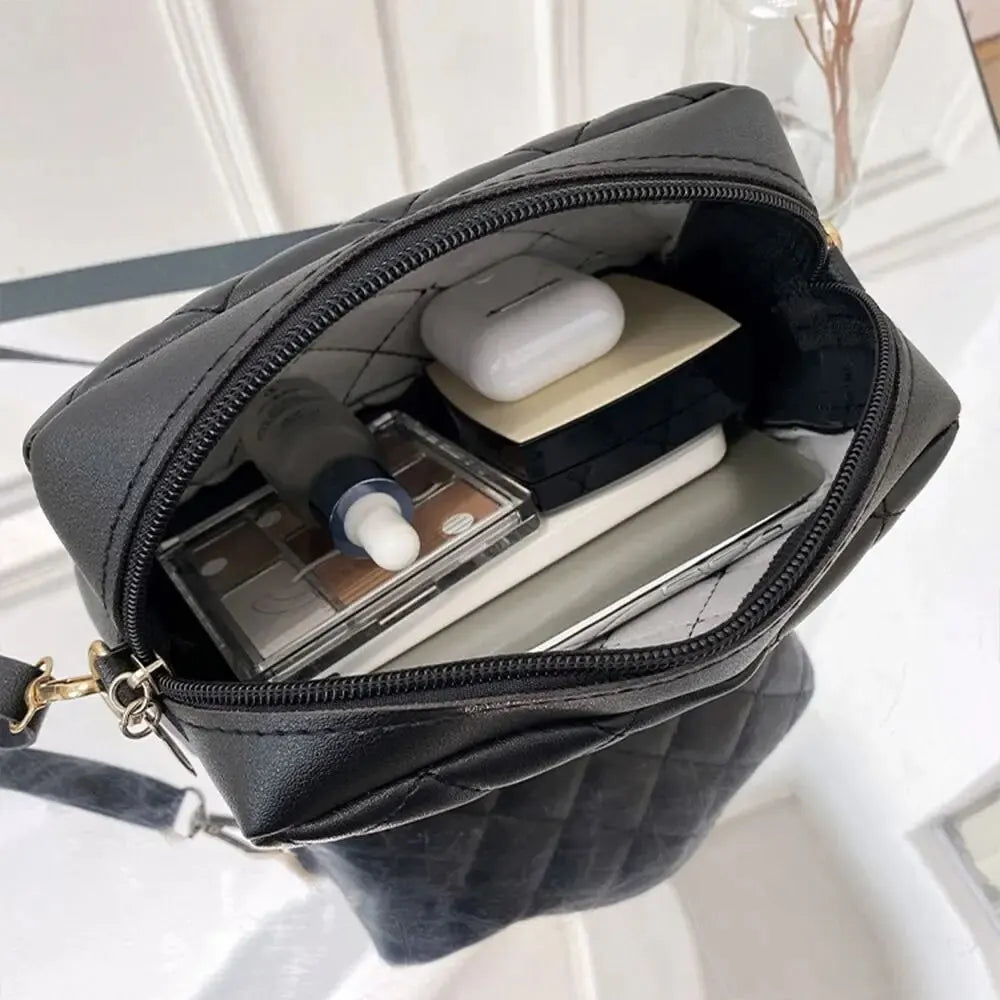 PU Leather Solid Square Bag | Soft Appliqued Chain Crossbody & Handle Handbag Luxegan