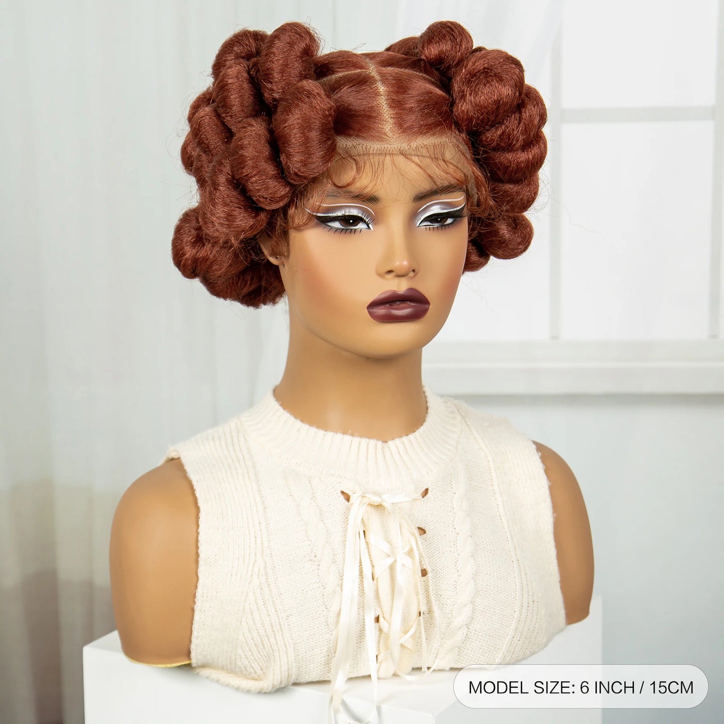 6" Short Cute Burgundy Bantu Knotless Braids Wig | Transparent Full Lace Luxegan
