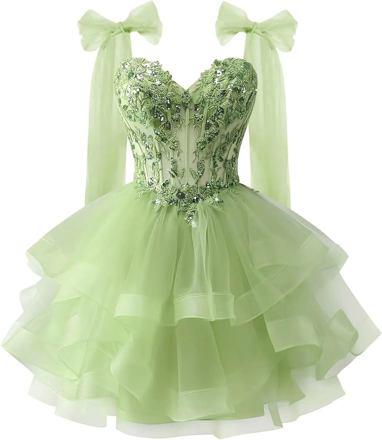 Tiered Tulle Homecoming Dresses Sparkly Lace Applique Bow Straps Short Prom Dress for Teens Cocktail Dress Graduation Dress