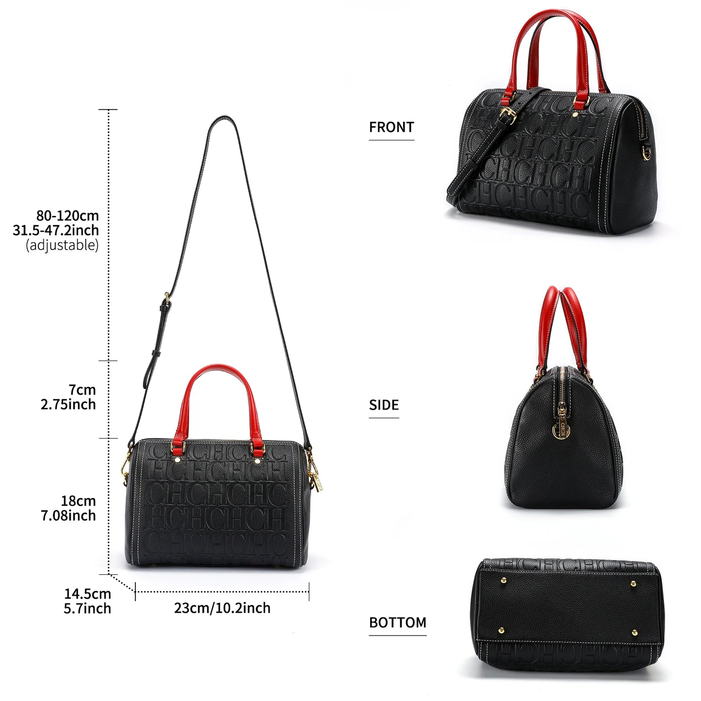 New Cow Leather Letter Embossed Tote | Soft Zipper Messenger Bag Luxegan