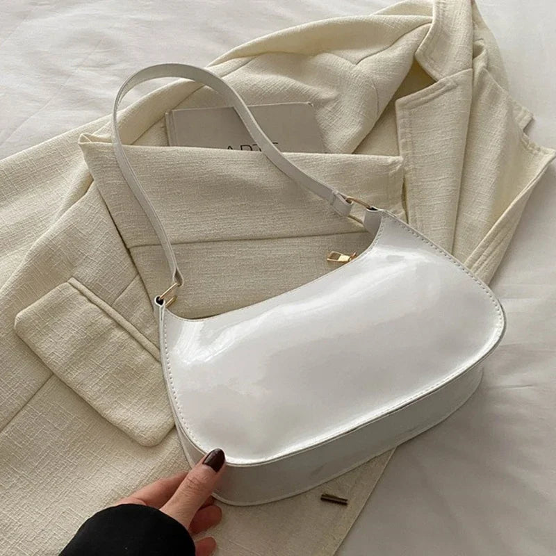 Retro Solid Color PU Shoulder Underarm Bag | Women Fashion Patent Leather Handbag | Casual Hobos Purses And Handbag Ladies Hand Bags Luxegan