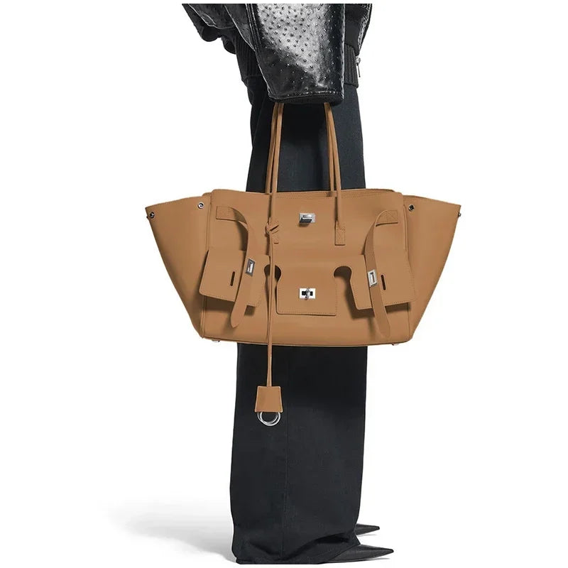 Luxury Wings Style Synthetic Leather Shoulder Bag,Large Capacity Commuting Women Tote Bag,Punk Buckle Simple Versatile Handbag