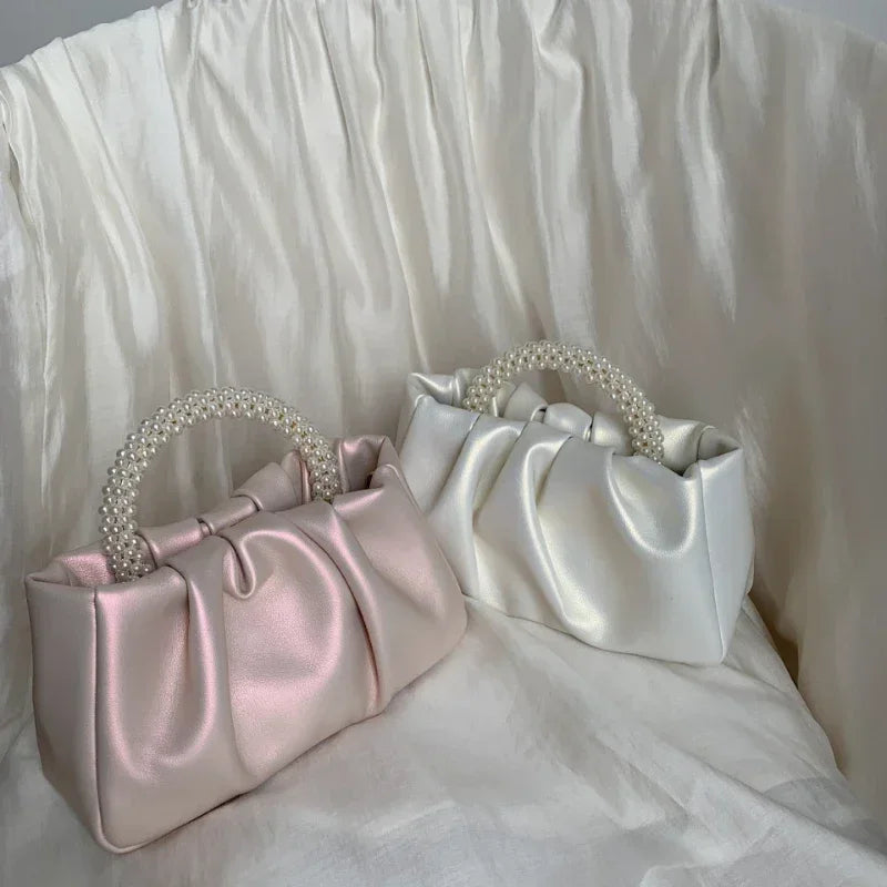 Fashion Pearl-Handle Dinner Clutch | Sophisticated Luxury Design Handbag | Elegant Ladies Square Shoulder Bag | "Dignified" Soft Small Messenger for Versatile Evening Styling Luxegan