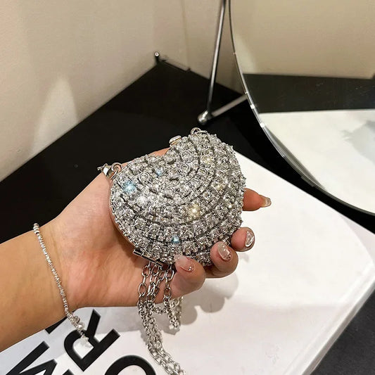 Luxury Mini Diamond Inlay Heart-Shape Crystal Clutch | Rhinestone Evening Bag Luxegan