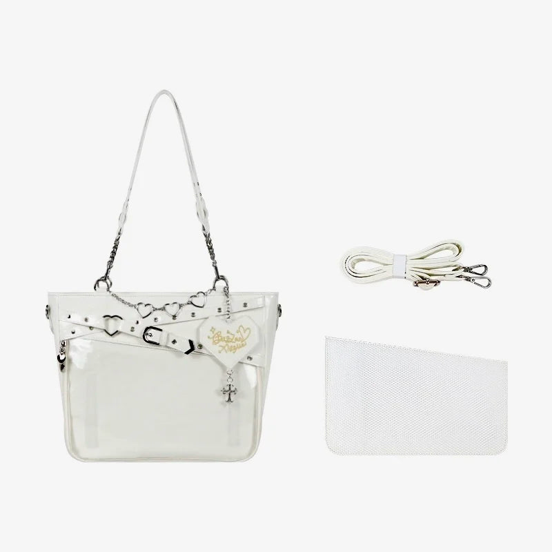 Y2K Aesthetic Underarm Ita Bag | Chic Heart-Shape DIY Display Handbag | Streetwear Girl Transparent Crossbody & Shoulder Bag Luxegan