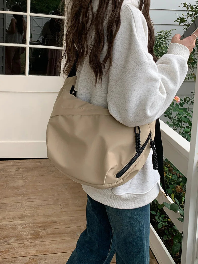 Large-Capacity Nylon Crossbody Hobo | Sophisticated Versatile Commuter Bag | Elegant Lightweight Sports Shoulder Bag | "Dignified" Soft Casual Tote for Daily Utility Luxegan