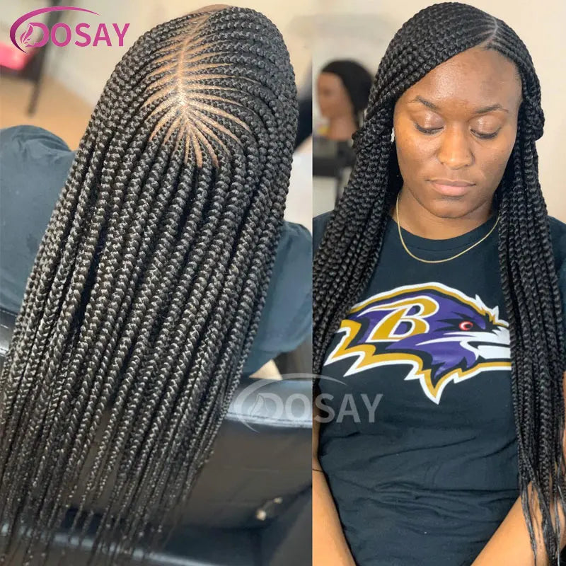 36" Full Lace Frontal Braids Wig Synthetic Side Part Knotless Cornrow Braided Lace Front Wig Twist Braided Faux Locs Braid Wigs Luxegan
