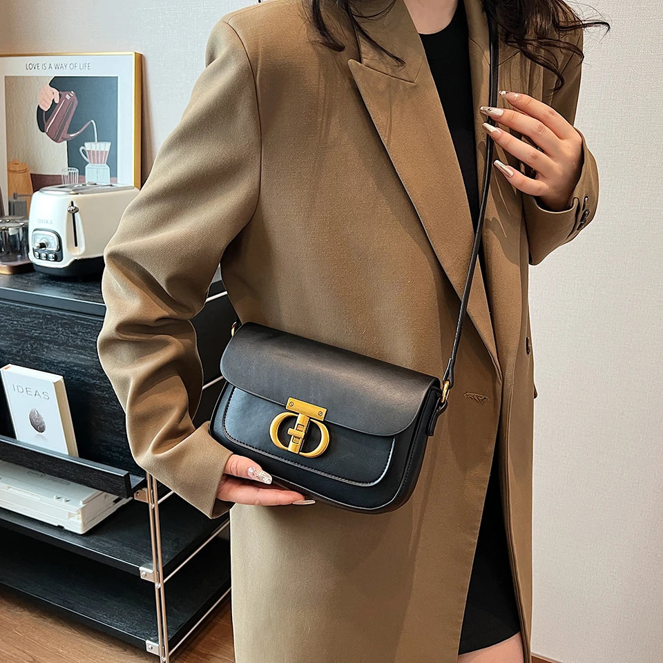 Retro Small PU Leather Bag Women's | Original Fashion Lock Crossbody Shoulder Sac & Senior Handbag Underarm Bag (Designer) Luxegan