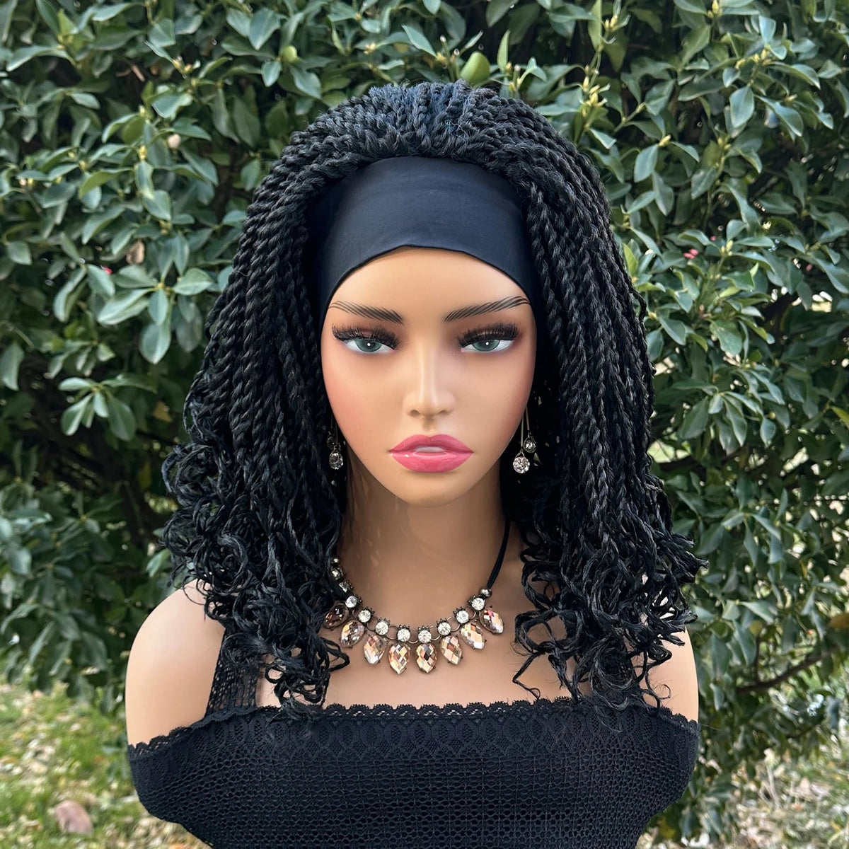 Short Bob Synthetic Braided Headband Wigs For Black Women Box Braided Headband Bob Wig African Braiding Hair Headband Wig Luxegan
