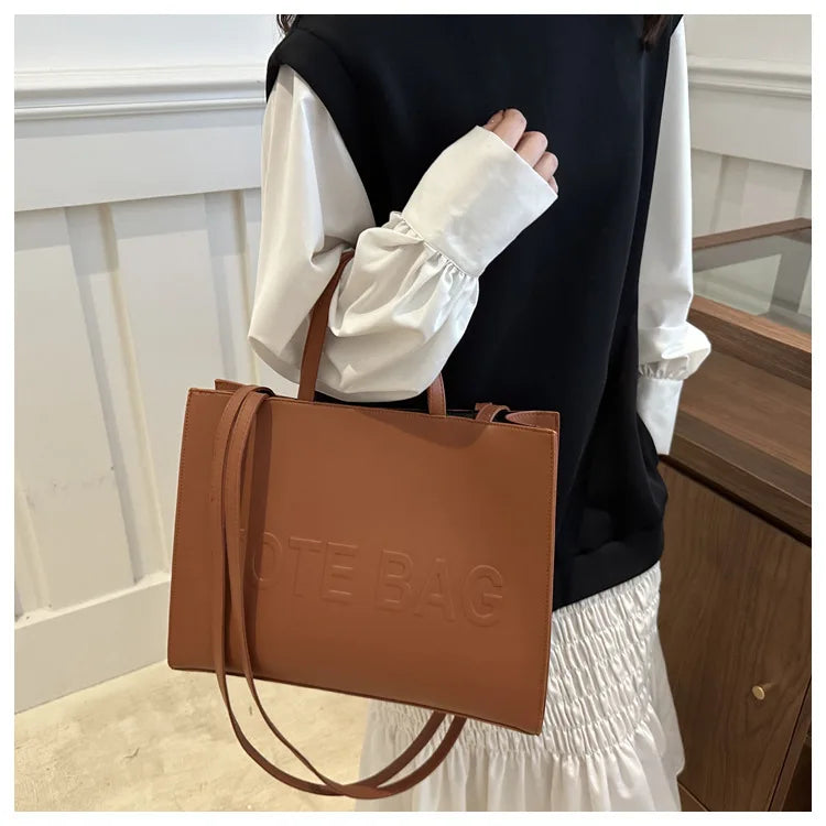 Simple Vintage Large Capacity Tote Bag | Casual Fashion Handbag & Shoulder Crossbody for Women | Versatile PU Leather Square Bag for Daily Travel & Commuting Luxegan