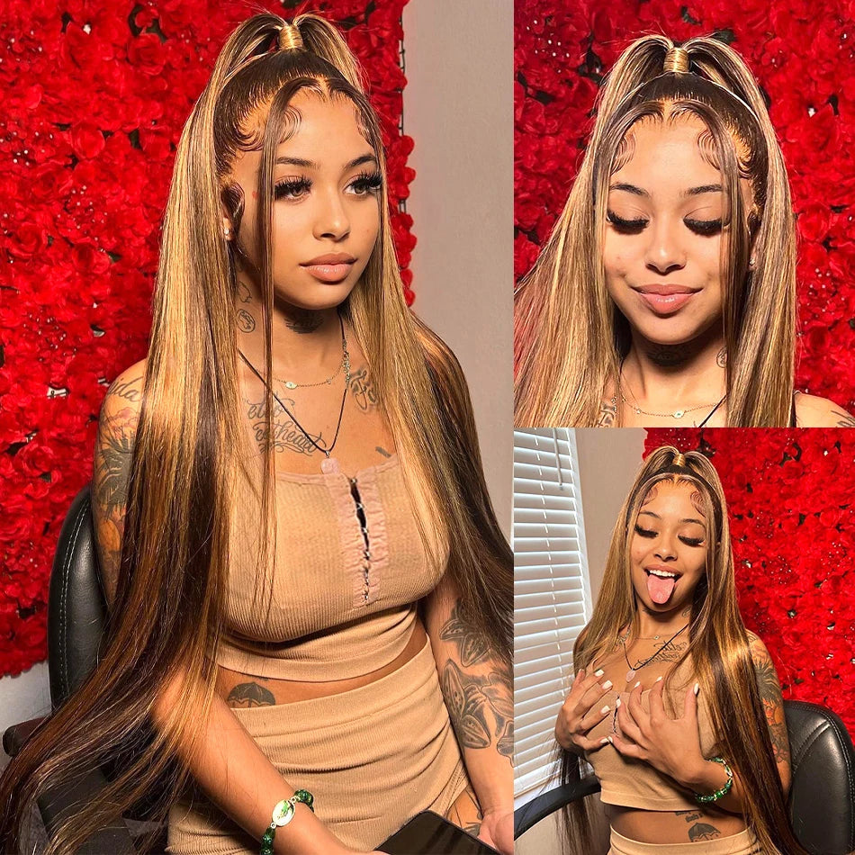 Highlight Glueless Human Hair Wig | Ready-to-Wear 200% Density Ombre Straight 13x6 HD Lace Frontal Wig (Pre-Plucked, Pre-Cut) Luxegan