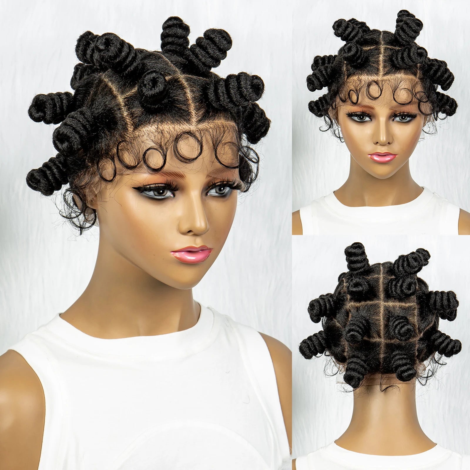 KIMA Bantu Knotless Braids Wig with Twist Buns | Full Lace Braiding Hair Luxegan